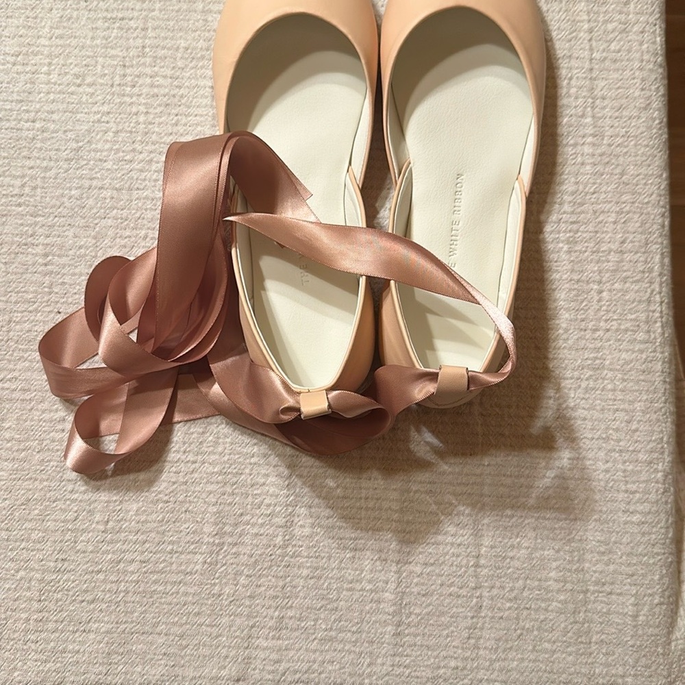 Leather Peach Ballet Flats with Ribbon